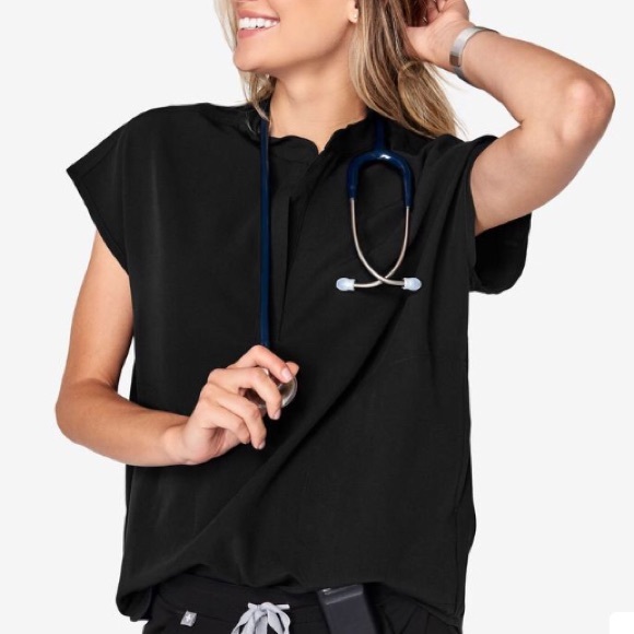 FIGS XS RAFAELA SCRUB TOP BLACK - Picture 1 of 1